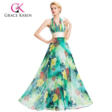 Grace Karin 2016 Halter V-Ausschnitt Blumenmuster Chiffon Lange Abendkleid GK000034-1